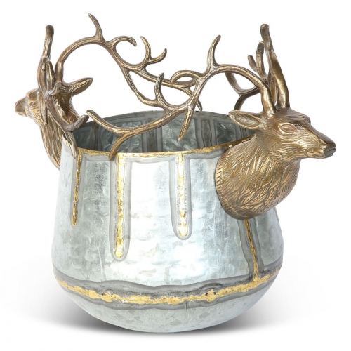 Small Stag Dual Wine Cooler - Antique Silver and Gold Finish