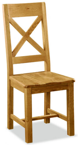 Country Rustic Waxed Oak X Back Dining Chair with Wooden Seat