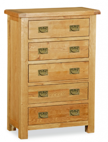 Country Rustic Waxed Oak 5 Drawer Chest