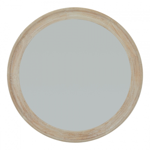 Large Washed Wood Round Mirror